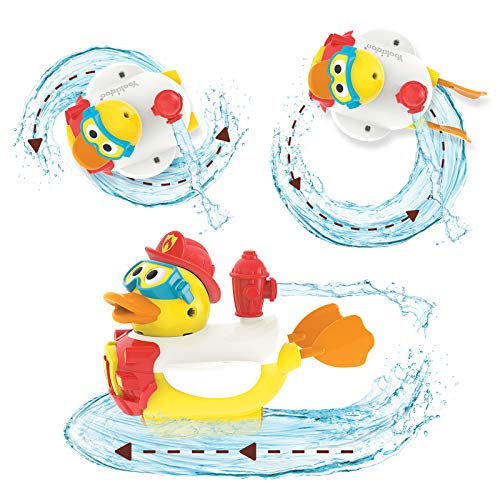 Yookidoo Jet Duck Bombero Juguete de baño con Bomba de Agua Potable – Desarrollo sensorial y diversión de baño para niños – Juguete de baño con Pilas con 15 Piezas – Edad 2+