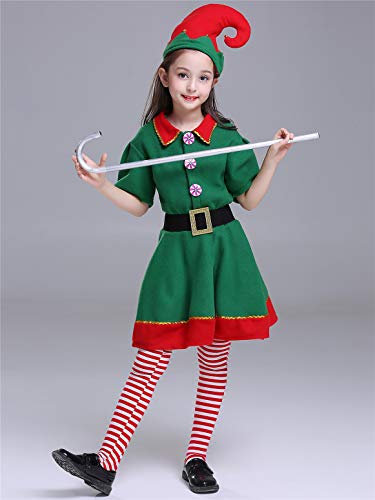 YOSICIL Niñas Niños Disfraz de Navidad Conjunto Disfraz Elfo Pantalones+Gorra+Calcetines Duende Costume Elfo Traje Navideño para Adultos 2-16 Años