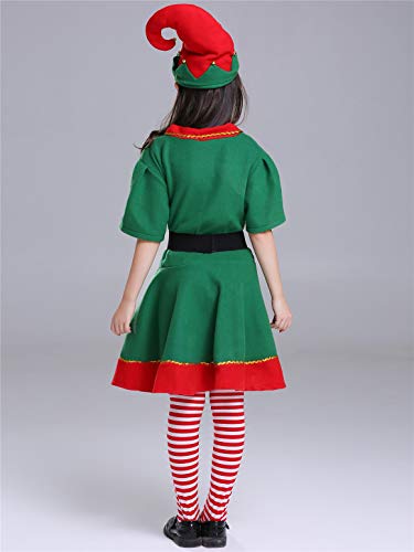 YOSICIL Niñas Niños Disfraz de Navidad Conjunto Disfraz Elfo Pantalones+Gorra+Calcetines Duende Costume Elfo Traje Navideño para Adultos 2-16 Años