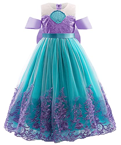 YOSICIL Sirenita Disfraz Niña Princesa Sirena Vestido con Accesorio Bordado encaje Fiesta de Cumpleaños Cosplay Halloween Boda Navidad Carnaval, verde