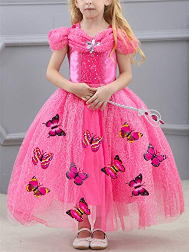 YOSICIL Vestido de Princesa Elsa Bella Niñas Disfraz Princesa Frozen Azul Rosa Vestidos de Fiesta de Tul Tutu y Accesorios Mariposa Fancy Dress Traje de Cumpleaños Boda 3-10 años 100-150cm