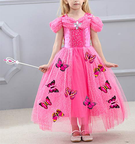 YOSICIL Vestido de Princesa Elsa Bella Niñas Disfraz Princesa Frozen Azul Rosa Vestidos de Fiesta de Tul Tutu y Accesorios Mariposa Fancy Dress Traje de Cumpleaños Boda 3-10 años 100-150cm