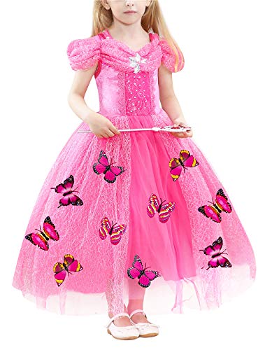 YOSICIL Vestido de Princesa Elsa Bella Niñas Disfraz Princesa Frozen Azul Rosa Vestidos de Fiesta de Tul Tutu y Accesorios Mariposa Fancy Dress Traje de Cumpleaños Boda 3-10 años 100-150cm