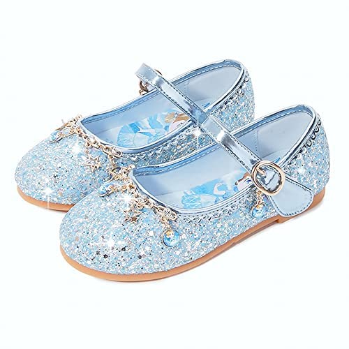 YOSICIL Zapatos Princesa Niñas Lentejuela Zapatos de Disfraz Elsa Frozen Sandalias para Vestir con Velcro Antideslizante Suave Fiesta Cumpleaños Boda Cosplay Azul