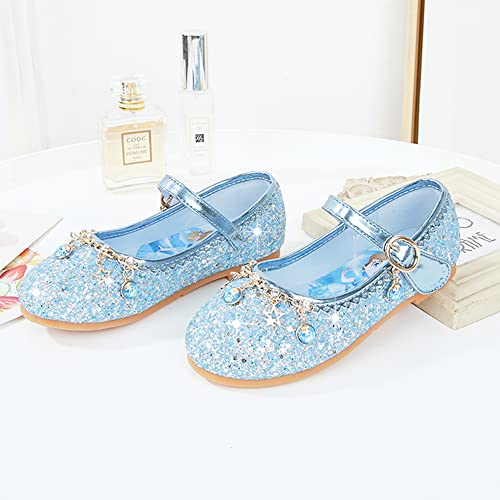 YOSICIL Zapatos Princesa Niñas Lentejuela Zapatos de Disfraz Elsa Frozen Sandalias para Vestir con Velcro Antideslizante Suave Fiesta Cumpleaños Boda Cosplay Azul