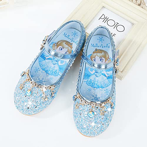 YOSICIL Zapatos Princesa Niñas Lentejuela Zapatos de Disfraz Elsa Frozen Sandalias para Vestir con Velcro Antideslizante Suave Fiesta Cumpleaños Boda Cosplay Azul