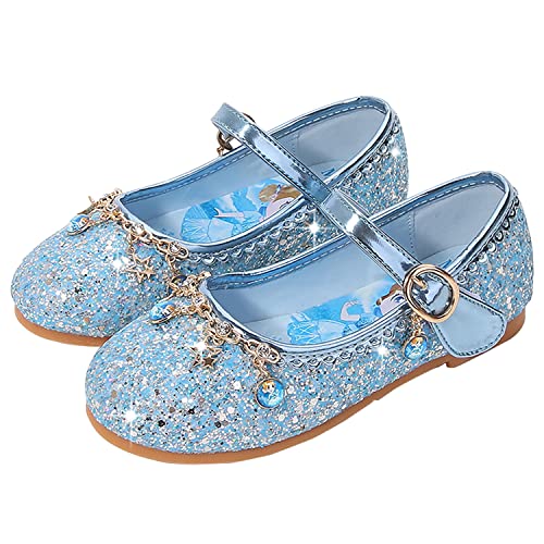 YOSICIL Zapatos Princesa Niñas Lentejuela Zapatos de Disfraz Elsa Frozen Sandalias para Vestir con Velcro Antideslizante Suave Fiesta Cumpleaños Boda Cosplay Azul