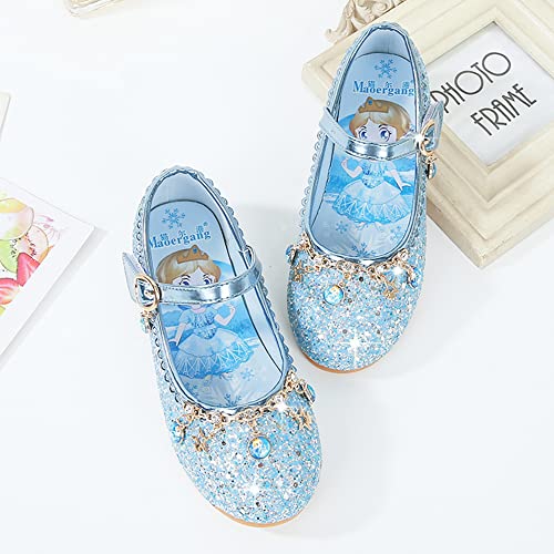 YOSICIL Zapatos Princesa Niñas Lentejuela Zapatos de Disfraz Elsa Frozen Sandalias para Vestir con Velcro Antideslizante Suave Fiesta Cumpleaños Boda Cosplay Azul