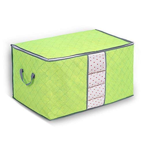 Yosoo 3 piezas azul verde gris carbón de bambú grande durable plegable ropa colcha almohada manta almacenamiento almacenamiento bolsa contenedor organizador caja contenedor organizador (azul + verde + gris)