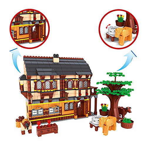 YOUX AUSINI 28002 Farm Serie - Campo de mercado medieval 838 bloques de construcción con sujeción, juguete de construcción para casa, juego de construcción compatible con casa Lego