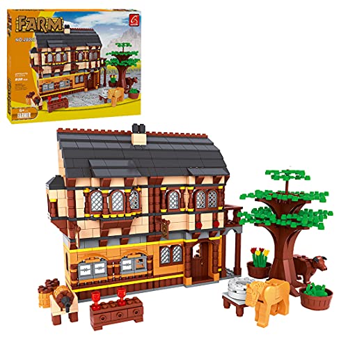 YOUX AUSINI 28002 Farm Serie - Campo de mercado medieval 838 bloques de construcción con sujeción, juguete de construcción para casa, juego de construcción compatible con casa Lego