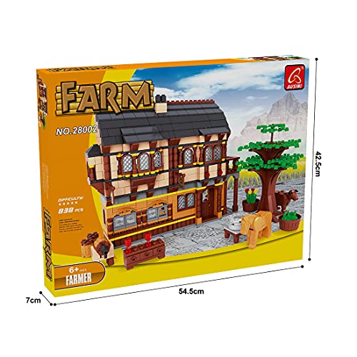 YOUX AUSINI 28002 Farm Serie - Campo de mercado medieval 838 bloques de construcción con sujeción, juguete de construcción para casa, juego de construcción compatible con casa Lego