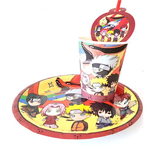 YQDHB Juego de vajilla de Fiesta de Naruto decoración de Fiesta de cumpleaños para niños Vaso de Papel Toalla Mantel Juego de vajilla,papertowels(20pieces)