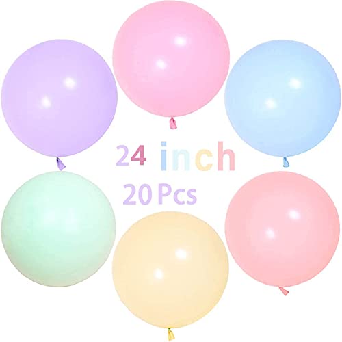 yuechen 20 Piezas Globos Gigantes de Fiesta, 60cm/24 pulgadas Globos Grandes Látex, Gigante Globos de Colores para Fiesta Cumpleaños Bodas Bautizo Graduación Navidad Carnaval Celebraciones