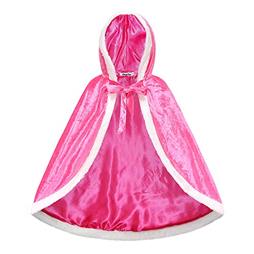 ZaisuiFun Capa Princesa Niñas con Capucha para Disfraz de Carnaval Cosplay Halloween Fiesta Navidad, Rosa, 116-122(Etiqueta 120)