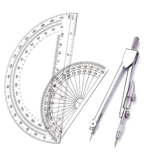 zenglingliang Compases Brújula Profesional - Estudiante Dibujo Compass Matemáticas Herramientas de Geometría Protractor Medición del ángulo (1 brújula +2 Protractor) Compás