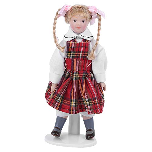 Zerodis 1:12 Modelo de muñeca de Porcelana de simulación Trenza Larga Vestido Rojo Chica Mini Juguete Modelo de muñeca Accesorios de casa de muñecas Juego de rol Regalo para niños y niñas(Muñeca)