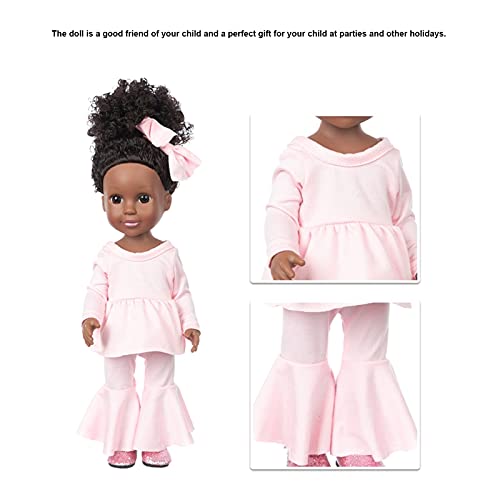 Zerodis Reborn Baby Doll, 35cm / 14in Realista Chica Negra Suave de Alta Simulación Juguete de Vestir Afroamericano con Pelo Rizado Rosa Horquilla para Niños Madre