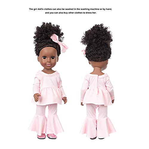 Zerodis Reborn Baby Doll, 35cm / 14in Realista Chica Negra Suave de Alta Simulación Juguete de Vestir Afroamericano con Pelo Rizado Rosa Horquilla para Niños Madre