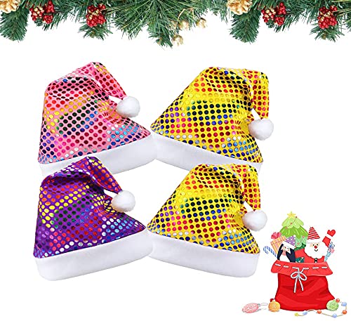 Zodors 4 Paquetes Gorro Navideño Gorro de Navidad Unisex Sombrero de Santa de Navidad Lentejuelas con Estampado de Color Arcoíris Para Navidad Disfraces Festivos de Año Nuevo Fiesta