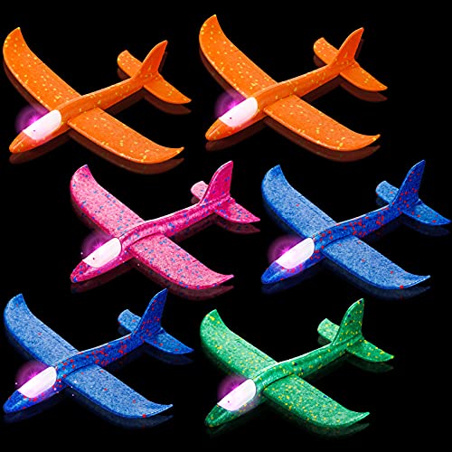 Zomiboo 6 Aviones Planeadores de Luz LED Avión de Espuma de Lanzamiento de 11,8 Pulgadas Avión de Planeador de Espuma Voladora Juguete Planeador para Lanzar a Mano Aviones de Vuelo Intermitentes