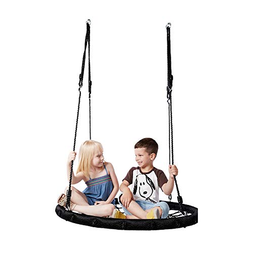 ZoSiP Columpios Oscilación del Asiento Jardín Telaraña árbol platillo oscilación Netted palmeada Asiento for Agarre y Comodidad Hanging Tree Circular platillo Volante (Color : Black, Size : 100cm)