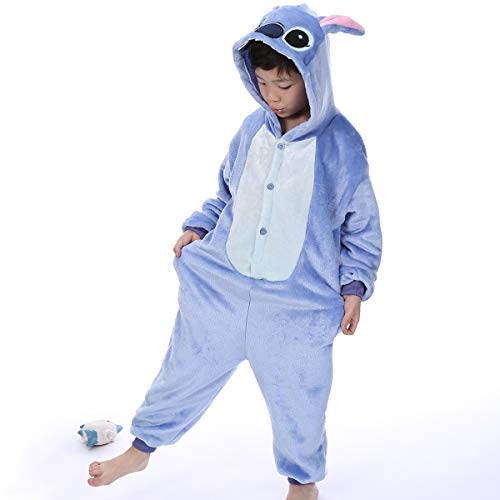 zpllsbratos Niños Pijamas Animales Ropa de Dormir Cosplay Disfraz para Carnaval Halloween Navidad(Stitch,Etiqueta 125 para Altura 135cm-145cm)