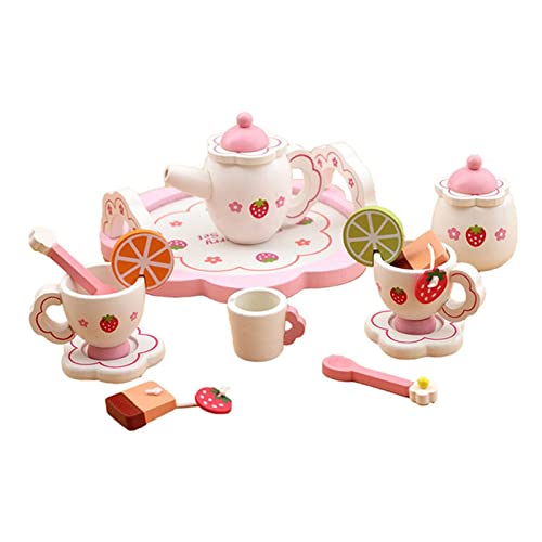 ZSYXM Cocina Juguete Cocina de Madera Juguetes de Comida Juego de té de Fresa Cocina Niños Helado Soporte de té de la Tarde (Color : Tea)