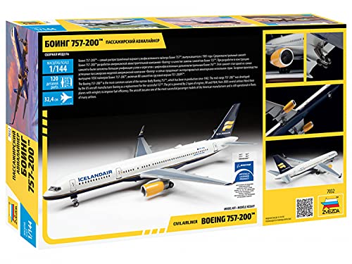 Zvezda-Juego de construcción de maqueta 7032 1:144 Boeing 757-200, de plástico, para Montar, réplica Detallada, Color Plateado