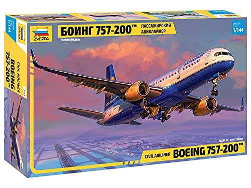 Zvezda-Juego de construcción de maqueta 7032 1:144 Boeing 757-200, de plástico, para Montar, réplica Detallada, Color Plateado