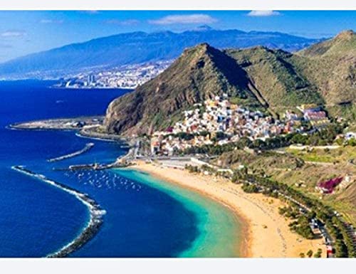 ZW18U HCEAFG Puzzle Jigsaws 1000 Piezas Playas de la Isla de Tenerife - Las Teresitas con el Pueblo de San Andrés escénico DIY Art para Adultos Adultos Juegos Familiares (Color : Default)