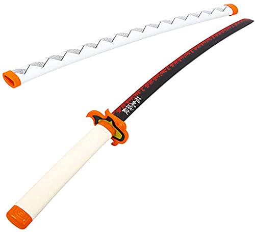 Zxg-NB Anime Katana, Demon Slayer Cosplay para Rengoku Kyoujurou Katana, Modelo de Madera, fanáticos del Anime (ABS + bambú) Ninja, Samurai Sword Sword Weapon Props Anime Toys