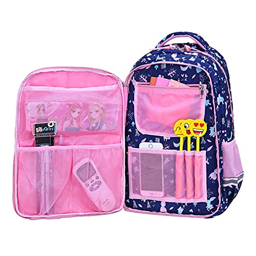 ZYUPHY Mochila Niña Niño Mochilas Escolar para Niños Ligero Impermeable Alta Capacidad Cómodo Transpirable Para Niños Primaria 7-12 Años, Azul Marino