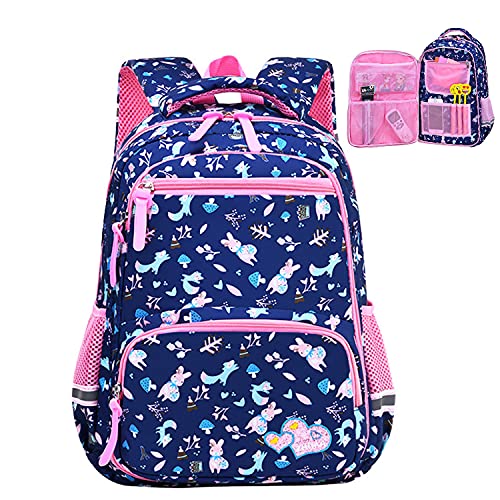 ZYUPHY Mochila Niña Niño Mochilas Escolar para Niños Ligero Impermeable Alta Capacidad Cómodo Transpirable Para Niños Primaria 7-12 Años, Azul Marino