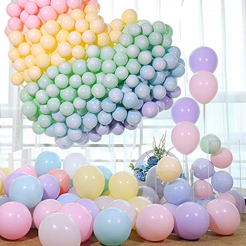 100pcs Macaron Globos(10 Inches) Globos Pastel de Latex + 1 x Cinta de Tira Decorativa de Columna de Arco(5M) + 3 x Cinta de Raso, Rollo de Raso Satén de Seda Decoración + 1 x Bomba de Globo