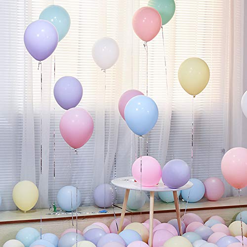 100pcs Macaron Globos(10 Inches) Globos Pastel de Latex + 1 x Cinta de Tira Decorativa de Columna de Arco(5M) + 3 x Cinta de Raso, Rollo de Raso Satén de Seda Decoración + 1 x Bomba de Globo