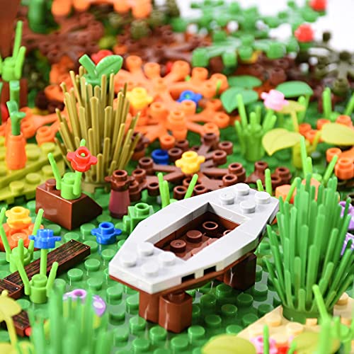 1018 piezas de exuberante escena de selva tropical con accesorios ricos, juguete de construcción de aventuras creativas en la jungla con animales, plantas, flores y placas base, compatible con Lego