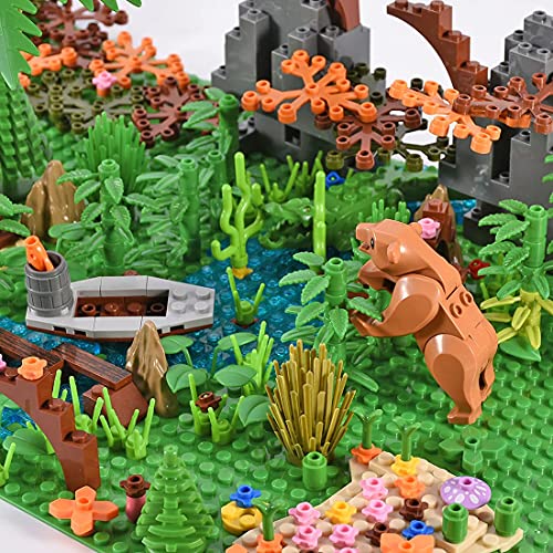 1018 piezas de exuberante escena de selva tropical con accesorios ricos, juguete de construcción de aventuras creativas en la jungla con animales, plantas, flores y placas base, compatible con Lego