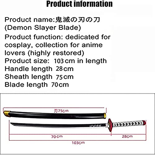 104cm Anime Black Samurai Ninja Sword con vaina, para Demon Slayer Purgatory Kyojuro, Katana Sword Weapon Props Anime Ninja Sword Toy, Anime Fans