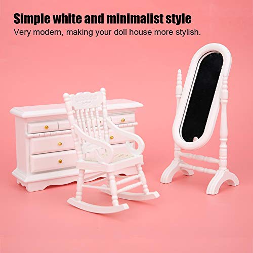 1:12 Accesorios para Muebles de casa de muñecas Mini Muebles Cama Doble Espejo Largo Mesita de Noche Silla Gabinete Juegos de imaginación para Dollhouse Accesorios de Dormitorio(6pcs / Set)