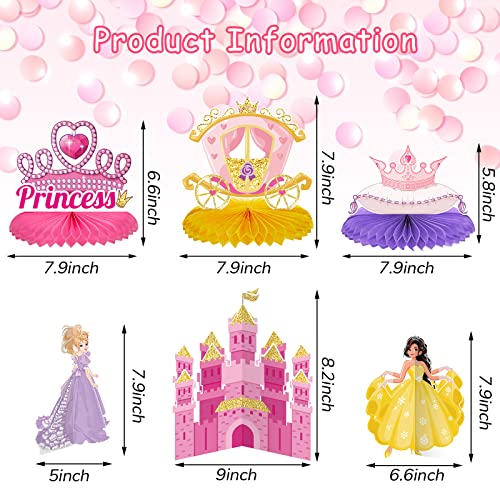 12 Decoraciones de Fiesta de Princesa incluyen 4 Centros de Mesa de Princesa y 8 Centro