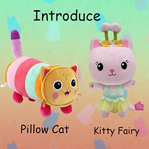 1/2 Piezas de Juguetes de Peluche de casa de muñecas Gabbys, Almohada de 9,8 Pulgadas, Peluches de Hadas para Gatos y Gatitos, Regalos para niños y niñas, fanáticos de Dibujos Animados (Pillow Cat)