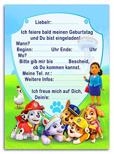 12 tarjetas de invitación y 12 sobres para fiestas de cumpleaños y cumpleaños infantiles, compatibles con la Patrulla Canina nº 10
