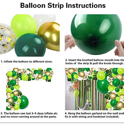 134 piezas Safari Jungle Balloon Garland Arch Kit Globos de látex blancos, verdes y dorados, globos metálicos dorados con hojas de palma para niños, niños, baby shower, cumpleaños, fiesta salvaje, dec