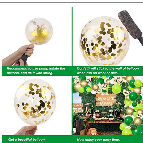 134 piezas Safari Jungle Balloon Garland Arch Kit Globos de látex blancos, verdes y dorados, globos metálicos dorados con hojas de palma para niños, niños, baby shower, cumpleaños, fiesta salvaje, dec