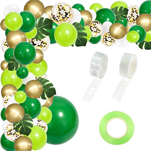 134 piezas Safari Jungle Balloon Garland Arch Kit Globos de látex blancos, verdes y dorados, globos metálicos dorados con hojas de palma para niños, niños, baby shower, cumpleaños, fiesta salvaje, dec