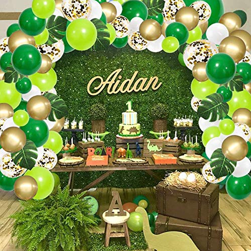 134 piezas Safari Jungle Balloon Garland Arch Kit Globos de látex blancos, verdes y dorados, globos metálicos dorados con hojas de palma para niños, niños, baby shower, cumpleaños, fiesta salvaje, dec