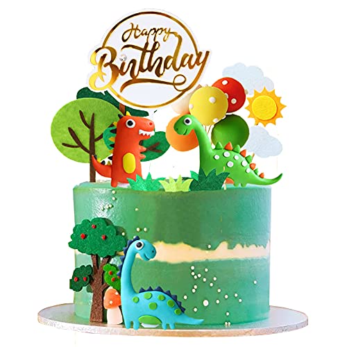 15 piezas de Dinosaurio Decoración de Tarta, 3D Dinosaurio Decoración de Tarta de Selva, Decoración de Magdalenas para Niños, Fiestas, Cumpleaños, Baby Shower