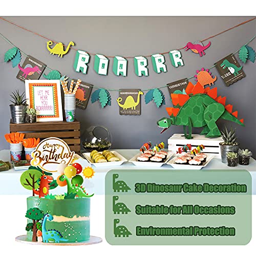 15 piezas de Dinosaurio Decoración de Tarta, 3D Dinosaurio Decoración de Tarta de Selva, Decoración de Magdalenas para Niños, Fiestas, Cumpleaños, Baby Shower