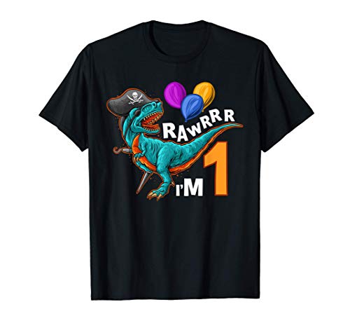 1st Birthday Shirt Pirate Dinosaur Birthday T-Rex Party Camiseta